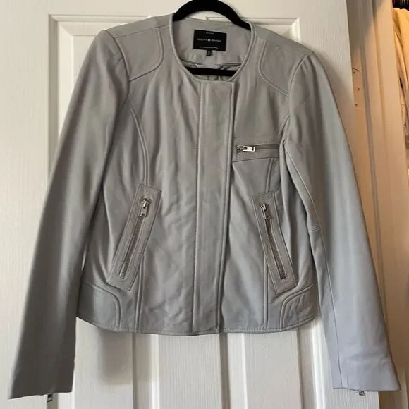 Lamb skin grey leather jacket